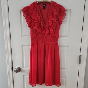 H&M Vibrant Red Ruffle Dress Sz 4